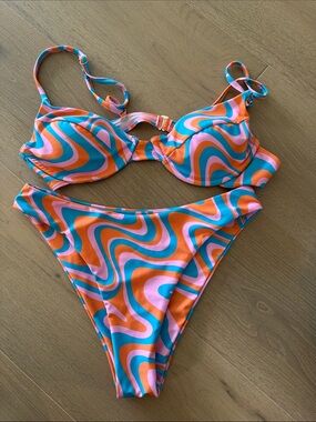 Women's Orange, Pink & Teal Swirl Bikini Set